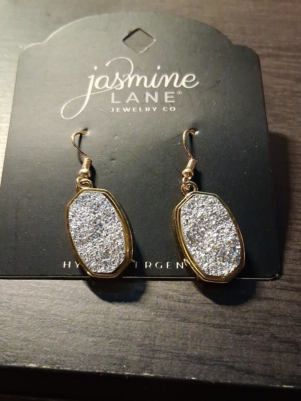 Jasmine Silver Druzy Drop Earrings with Gold Frames